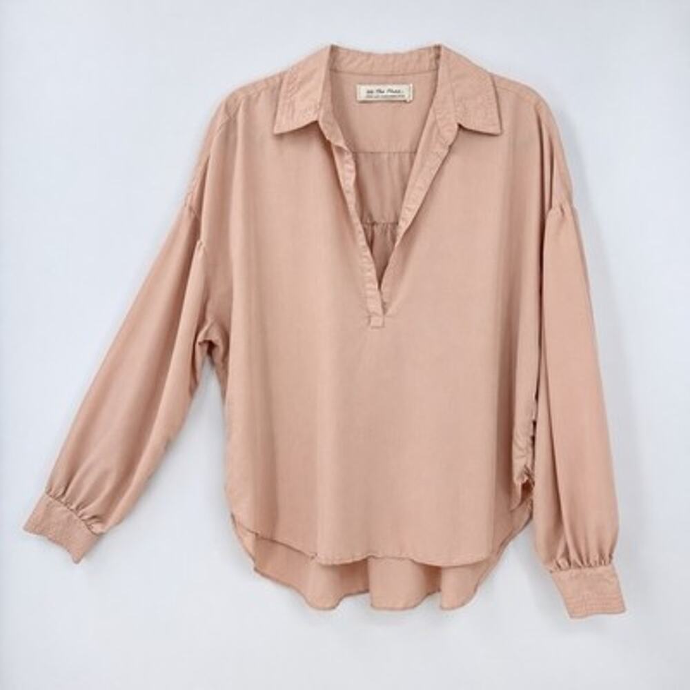 FREE PEOPLE Love Until Tomorrow Poet Top Medium V-Neck Long Sleeve Blush Popover